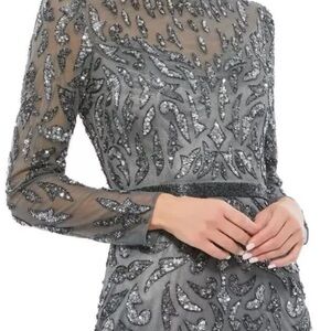 Silver Mandarin Collar Embellished Gown